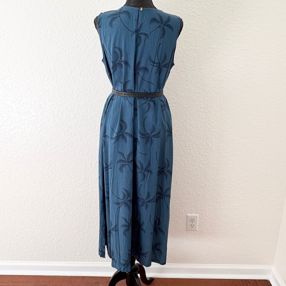 Paradise Found Teal Blue Palm Tree Print Rayon Maxi Dress Made in Hawaii Large - Picture 2 of 9